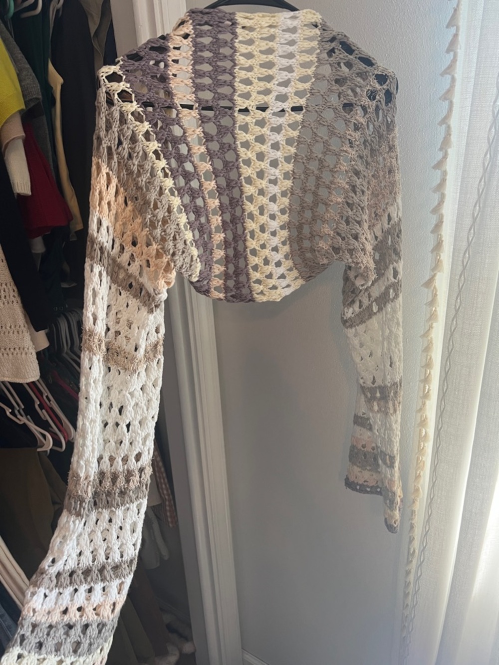 Free People Crochet Openwork Shrug in Neutral Stripes - Picture 3 of 3